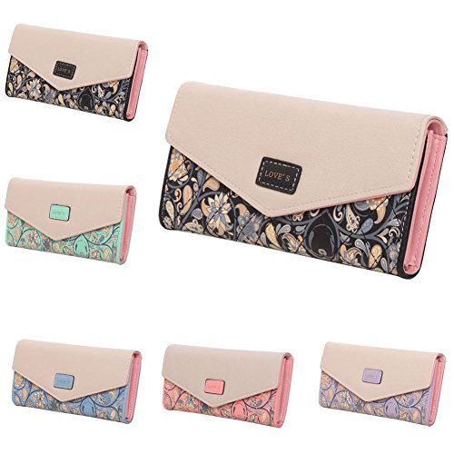 FUNOC® Womens Envelope Leather Wallet Button Clutch Purse Long Handbag Zip Bag