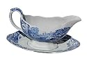 Spode Blue Italian Earthenware 2-Cup Sauce Boat and Stand