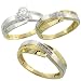 10k Gold 3-Piece Trio His (7mm) & Hers (6mm) Diamond Wedding Band Set w/ Rhodium Accent, w/ 0.15 Carat Brilliant Cut Diamonds; (Ladies Size 5 to10; Men\'s Size 8 to 14)