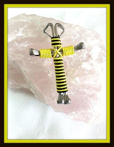 Yellow &amp; Black Candy Cane Wrapped Disciple's Cross Necklace