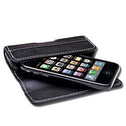 QuickFlipCase for iPhone 3G and new iPhone 3GS, Grantwood Technology's Premium Leather Horizontal Flip Case (Black)