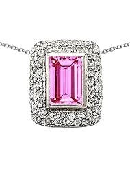 Original Star K (tm) Emerald Cut Created Pink Sapphire Pendant in 925 Sterling Silver