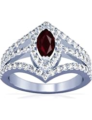 18K White Gold Marquise Cut Ruby Ring With Sidestones (GIA Certificate)