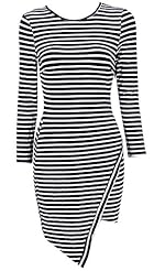 Long Sleeves Vintage Asymmetric Striped Print Cotton/Polyester Prom Dress 