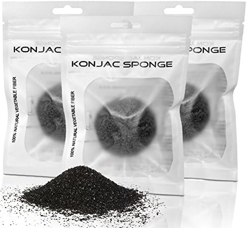 3 - Activated Bamboo Charcoal Infused Premium Konjac Sponge - 100% Natural Sponge Gently Exfoliates &amp; Pore Cleanser Facial Sponge - Ideal for All Skin Types - Sensitive, Dry, Oily and Acne Prone