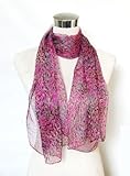 Chiffon Sheer Baby Pink Floral Print on Black - Silk Long Scarf 21