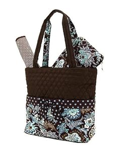 Belvah Quilted Floral 3pc Diaper Bag (Brown/ Turquoise)