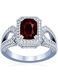 18K White Gold Cushion Cut Ruby Ring With Sidestones