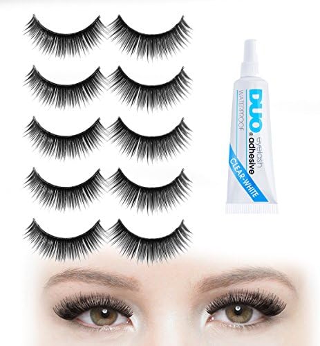 Comfortable Fake Eyelashes - 5 Pair Set with DUO Clear Lash Adhesive | Strip Falsies Add Depth and Intensify your Eyes that Add High-Drama Appeal. Lightweight &amp; comfortable to wear