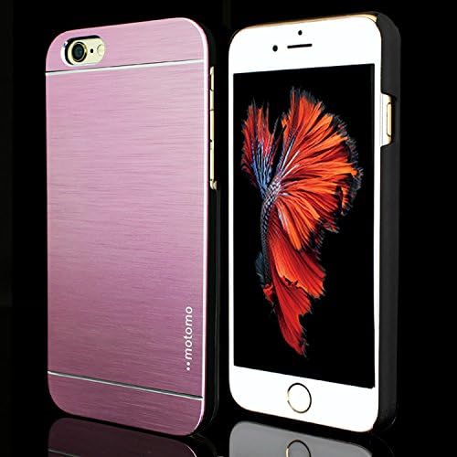 iPhone 6 &amp; 6s Case, AllinoMarket iPhone 6 &amp; 6s Case 4.7" Luxury Chrome Plain Flat Aluminum Hybrid Hard Metal Case Cover With PC Bumper Hole Apple Logo Rubberized interior for Apple iPhone 6 &amp; 6s 4.7 Inch (LIGHT PINK)