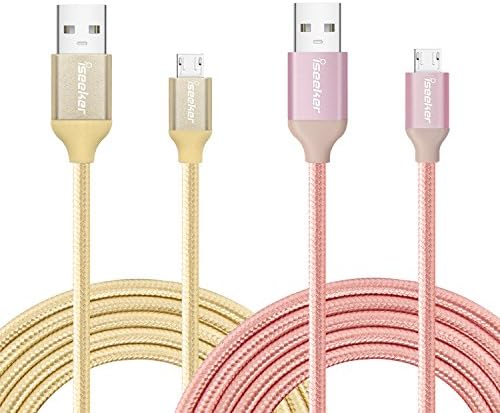 iSeeker USB Charging Cords, 2 Pack 6ft High Speed USB 2.0 A Male to Micro Nylon Braided Cable with Aluminum Connectors for Andriod,Samsung and more (Golden&amp;Rose Gold)