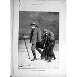 1879 Man Winter Old Print わびしい日のワトソンの女性