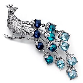 Mother's Day Jewelry Pretty Peacock Aquamarine Sapphire Blue Zircon Crystal Animal Brooches Pins: Pugster: Jewelry