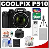 Nikon Coolpix P510 GPS Digital Camera (Black) with 8GB Card + Battery + Case + Accessory Kit