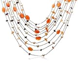 Sterling Silver Freshwater Cultured Pearl, Garnet and Carnelian Necklace, 18