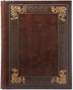 Brown Embossed Italian Leather Photo Album, Holds 120 4x6 Photos, Gift Boxed, 8x8"