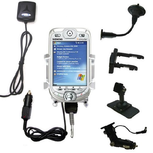 Car / Auto Multi Adapter Mount Holder GPS Navigation Kit for the Siemens SX66 PPC with built in charger - Gomadic Brand