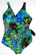 Alicia Simone Plus Size 1 Piece V-Neck Sarong Swimsuit - Aqua Foil Print. Sizes 18-24