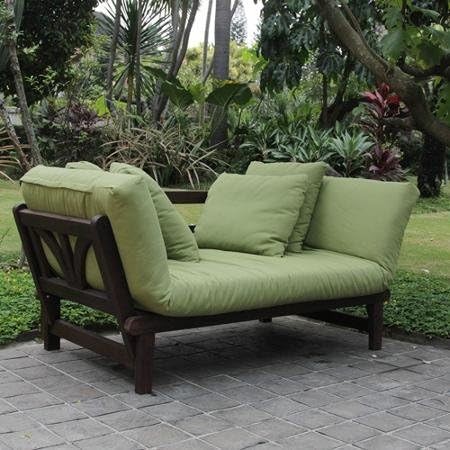 Delahey Studio Brown with Green Cushions Converting Outdoor Sofa