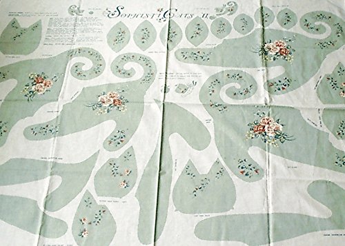 Cat /Kitten Sophisticats II ~ Fabric Sewing Panel ~ Soft Green