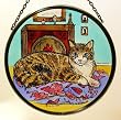 Cat Lying in Front of the Fire in Stained Glass By Winged Heart