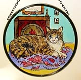 Cat Lying in Front of the Fire in Stained Glass By Winged Heart