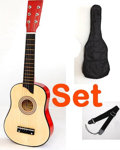 Kindergitarre Spielzeuggitarre 64 cm in Natur-Rot mit Tasche und Gitarrengurt