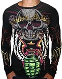 CHRISTIAN AUDIGIER Ed Hardy Mens Tattoo Long Sleeve Crew Neck T-Shirt Tee Top Black