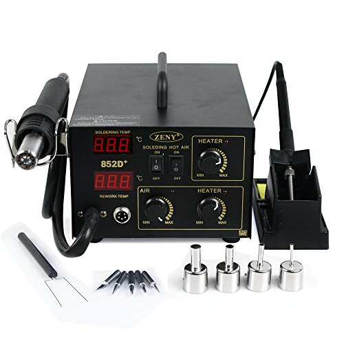 ZenyÂ® 2in1 SMD Station Soldering rework Station Hot Air & Iron 852D+ ESD PLCC BGA w/ Stand 4 Nozzle 5 Tip 852D+