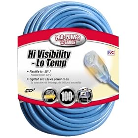 Coleman Cable 02569 12/3 100-Foot Hi-Visibility/Low-Temperature Outdoor Extension Cord