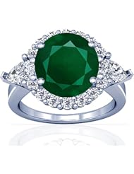 Platinum Round Cut Emerald Ring With Sidestones
