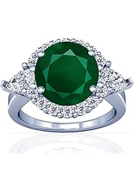 14K White Gold Round Cut Emerald Ring With Sidestones