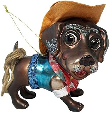 Glittery Western Cowboy Dog Christmas Ornament