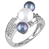 10K White Gold 1/6 ctw Diamond and Multi-Color Pearl Ring