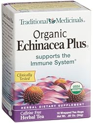 Traditional Medicinals Organic Echnicea Plus, 16-Count Wrapped Tea Bags (Pack of 6)