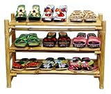 Bamboo 3 Tier Folding Shoe Rack w Natural
