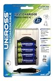 Uniross 1 Hour Charger + 4 x AA 2700mAh Performance Batteries