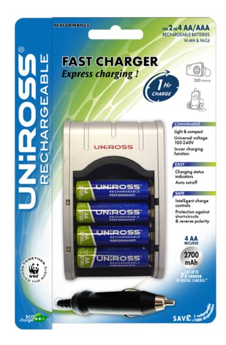Childrens Toyshop  Electronics : Uniross 1 Hour Charger + 4 x AA 2700mAh Performance Batteries