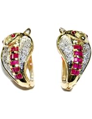 Gemstone Clip-On 14K Yellow Gold Snake Ruby Earrings [E_105]