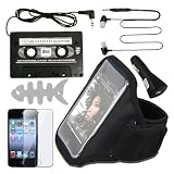 Skque Crystal Clear Screen Protector + White Fishbone Holder + Earphone Headphone with Microphone + Cassette Car Adapter + Sport Armband Case and 1 x USB Car Charger Adapter for Apple Ipod Touch 4G