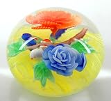 Blooming Flowers on the Yellow Ribbons Handblown Art Glass Paperweight P005