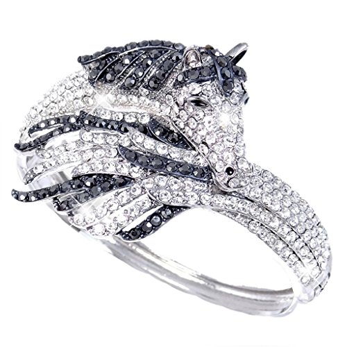 EVER FAITH® Silver-Tone Sleeping Pegasus Austrian Crystal Bracelet Black