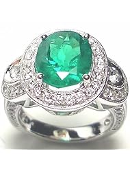 18K White Gold Emerald and Diamond Ring -- LIFETIME WARRANTY