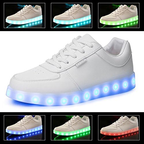 Miss Cutie Women's LED 7 Color Lights Chargable Flashing Fashion Sneakers 39 White