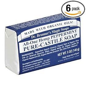 Dr. Bronner's Magic Soaps Pure-Castile Soap, All-One Hemp Peppermint, 5-Ounce Bars (Pack of 6)