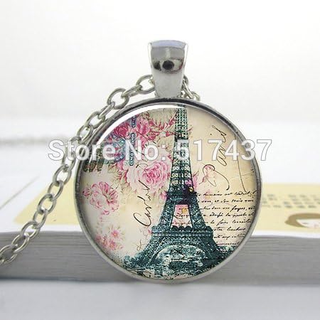 Pretty Lee Round Glass Necklacespringtime In Paris Pendant Paris Necklace Resin Pendant Eiffel Tower Pendantparis Jewelry