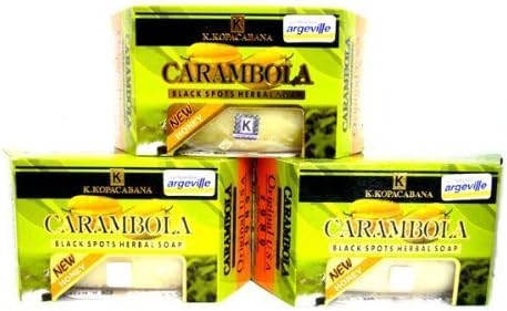 Beauty Set : 3 Argeville Carambola Plus Honey Anti-acne Wrinkles Black Spots Herbal Soap Bar Amazing of Thailand [Free Facial Hair Epicare Spring A1Remover] Z307
