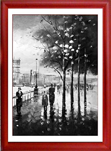 "City Viber" Framed Original Art Print in Natural Wood Frame with Glass, Modern Contemporary City Strret Scene Very Popular Theme Great Design Stylish and Classi.