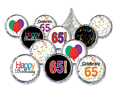 Happy 65th Birthday Sticker Decorations for Hershey Kisses (Set of 324)