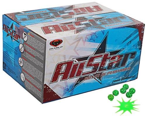 Diablo All Star Paintballs - 2000 Rounds - Clear Shell - Neon Green Fill